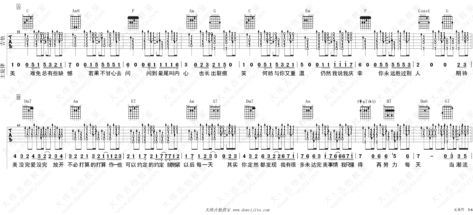 无条件吉他谱 陈奕迅